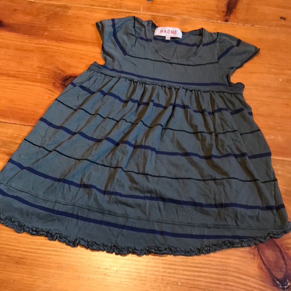 HACHE Italy 42 Moss/Navy Stripe Swing Baby Knit Blouse Asymmetrical